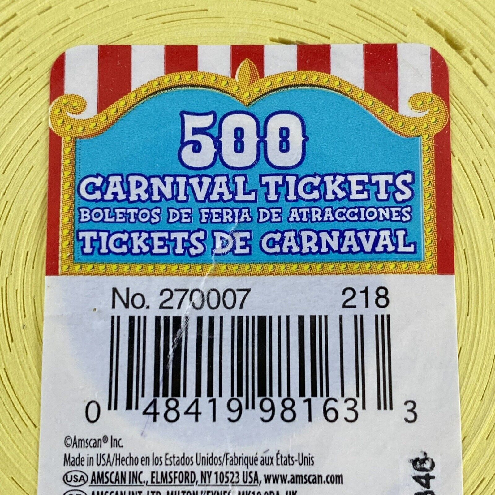 Carnival Raffle Tickets 500 Count Yellow Auction New Sealed