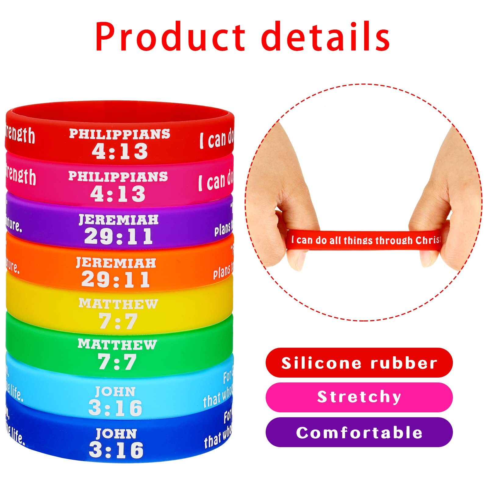 48 Pcs Bible Verses Rubber Bracelets Motivational Christian Religious Wristband