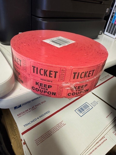 Creative Converting Red Double Roll Raffle Tickets 2000 Tickets Per Roll New!!!