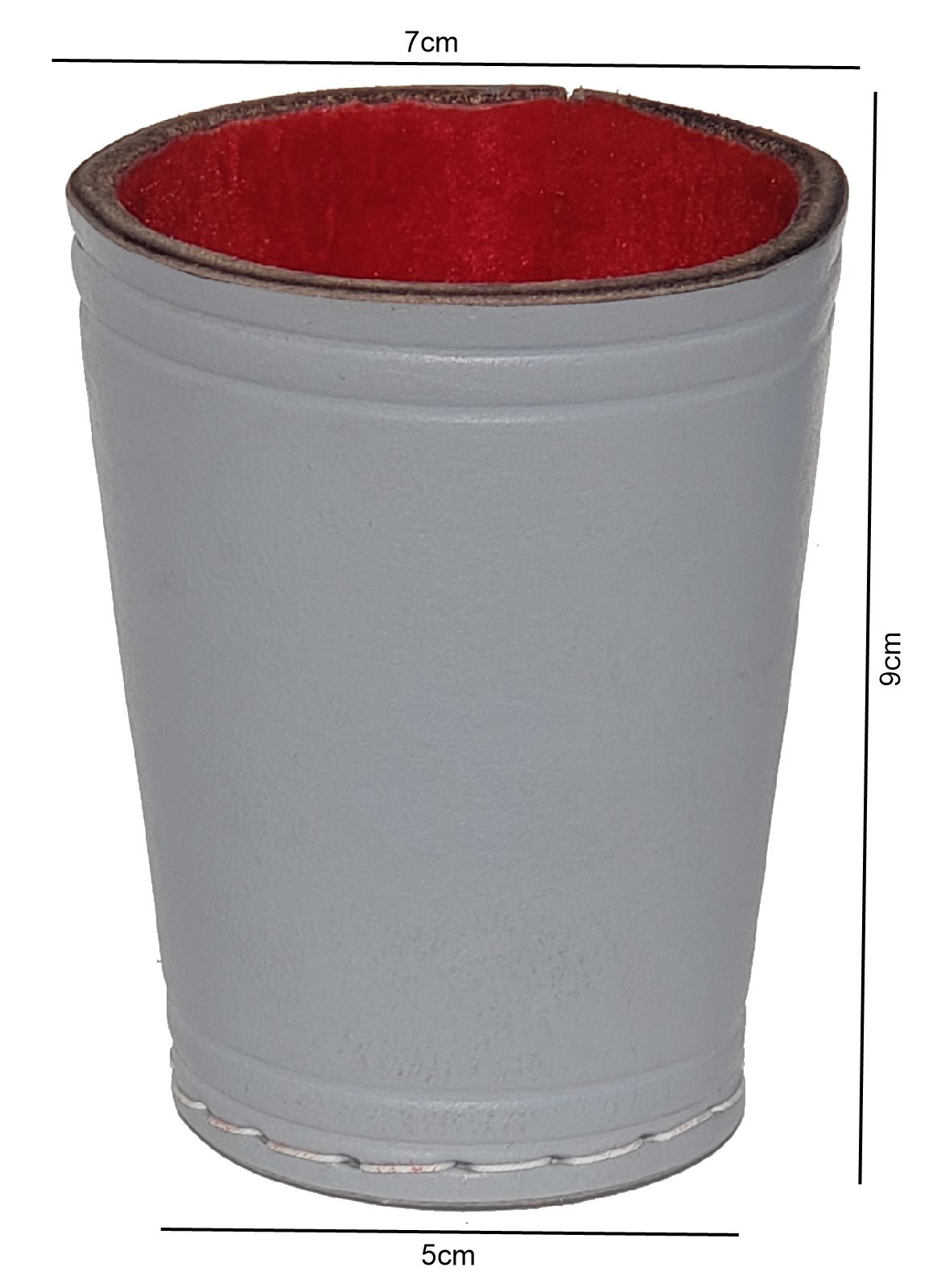 16mm Dice w/Pouches + Genuine Leather Compact Dice Cups Grey w/Red Lining Boxed