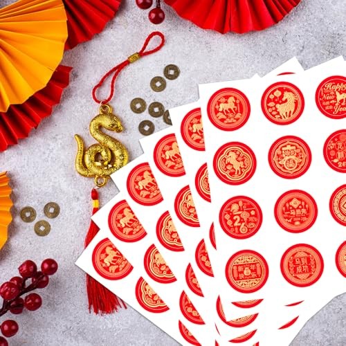 400 Pcs 2026 Year of The Horse Chinese New Year Stickers, Round Red Candy