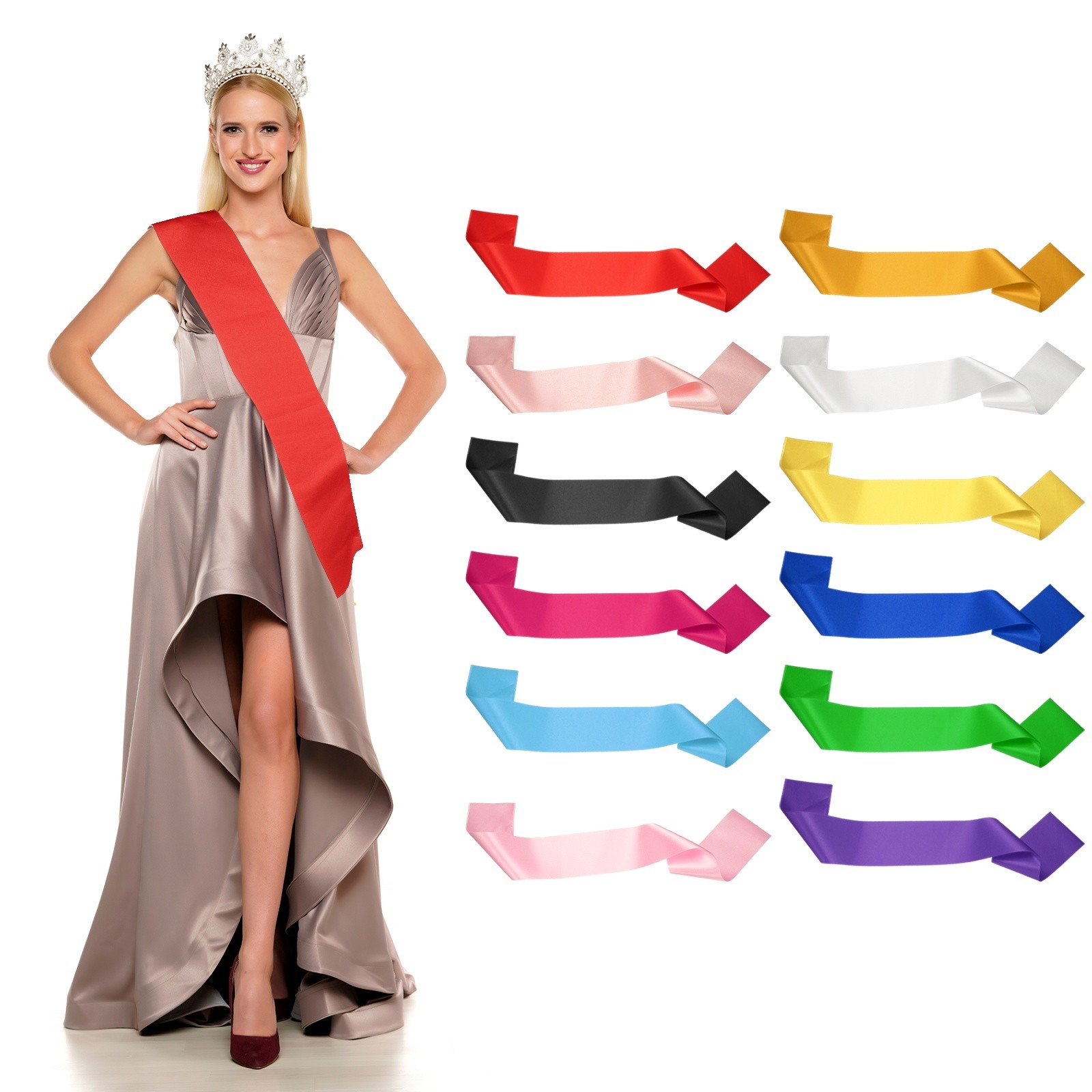 Satin Sash, Blank Sash Pageant Ribbon for Party Wedding 12 Pack & Multicolor