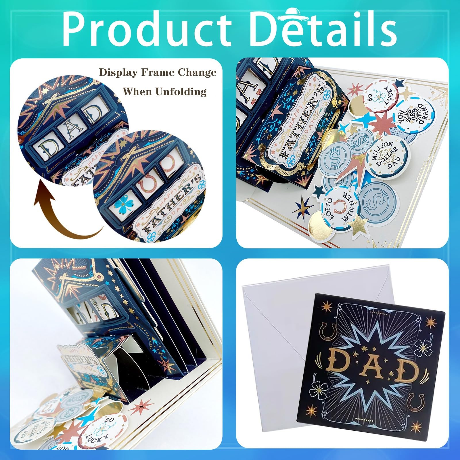 JUESMOS Pop Up Fathers Day Cards for Dad Grandpa 5.3×5.3 inches, multicolor