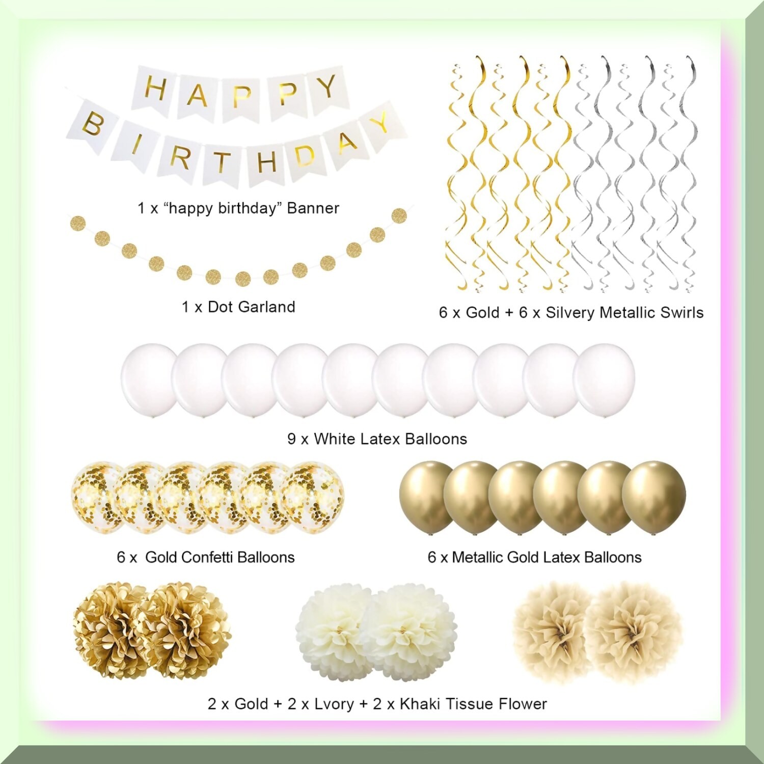 Gold Celebration Kit with Banner, Balloons, Garlands
