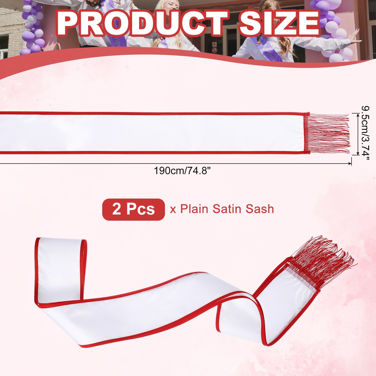 Satin Sash with Tassels Blank Sash Pageant Ribbon for Party Wedding 2 Pack & Red