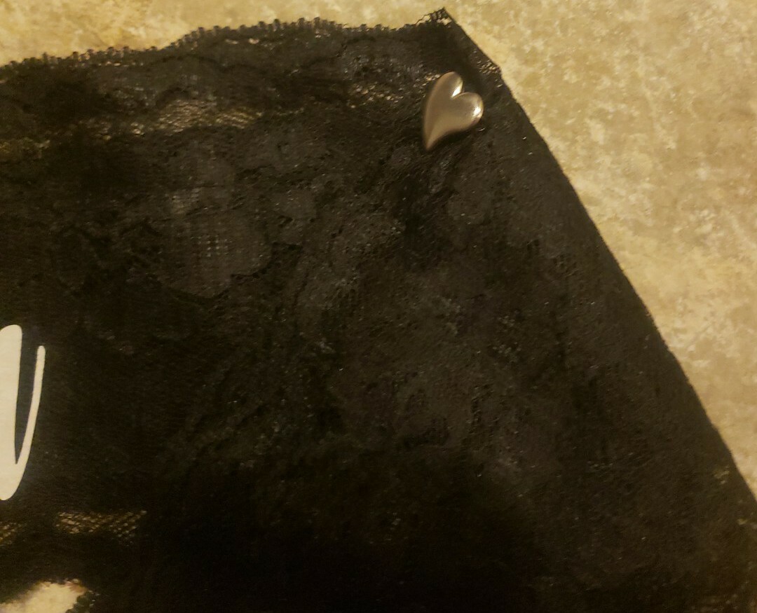 Lauren Lash Designs “Same Penis Forever” Black Lace Sash With Silver Heart Pin