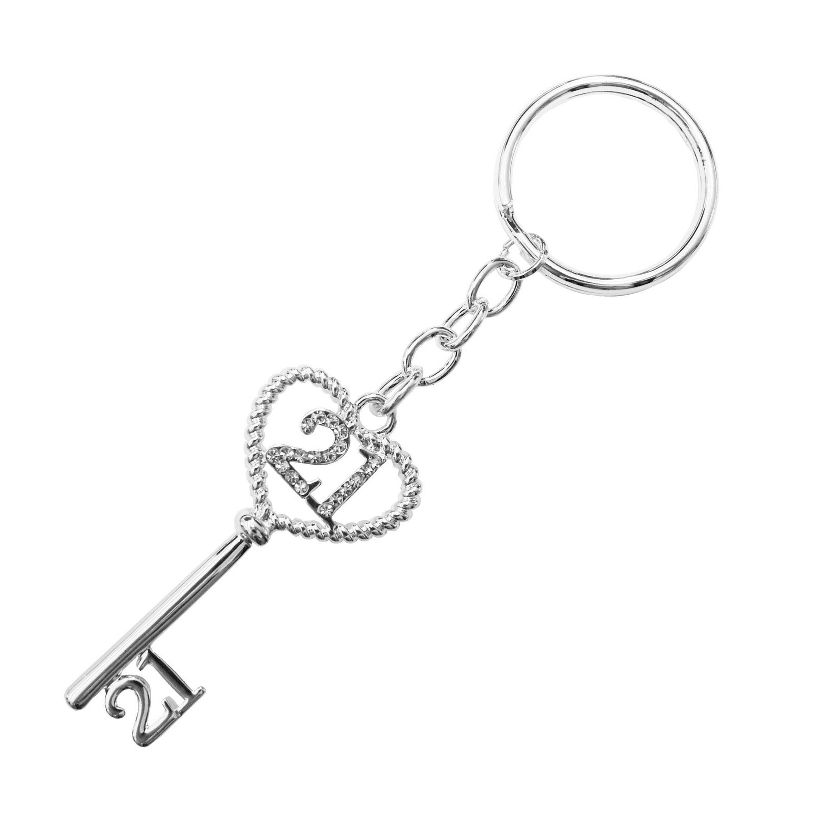 Silver Birthday Key Keepsake Keyring with Diamante Detail – 21st