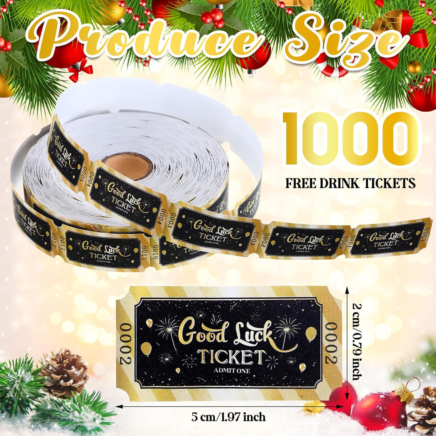 1000 Pcs Tickets Roll Single Raffle Tickets Roll Graduation Black Golden Good Lu