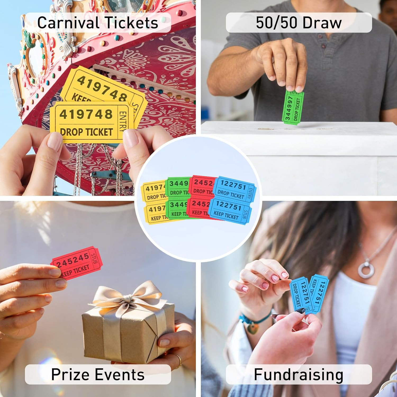 2000 Pcs 50/50 Raffle Tickets, Large Bold Numbers Double Tickets, 2″X2″ Ticket f