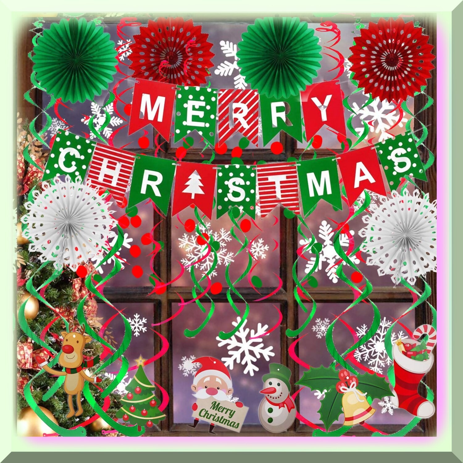 Party Decor Kit with Banner Paper Fans Confetti