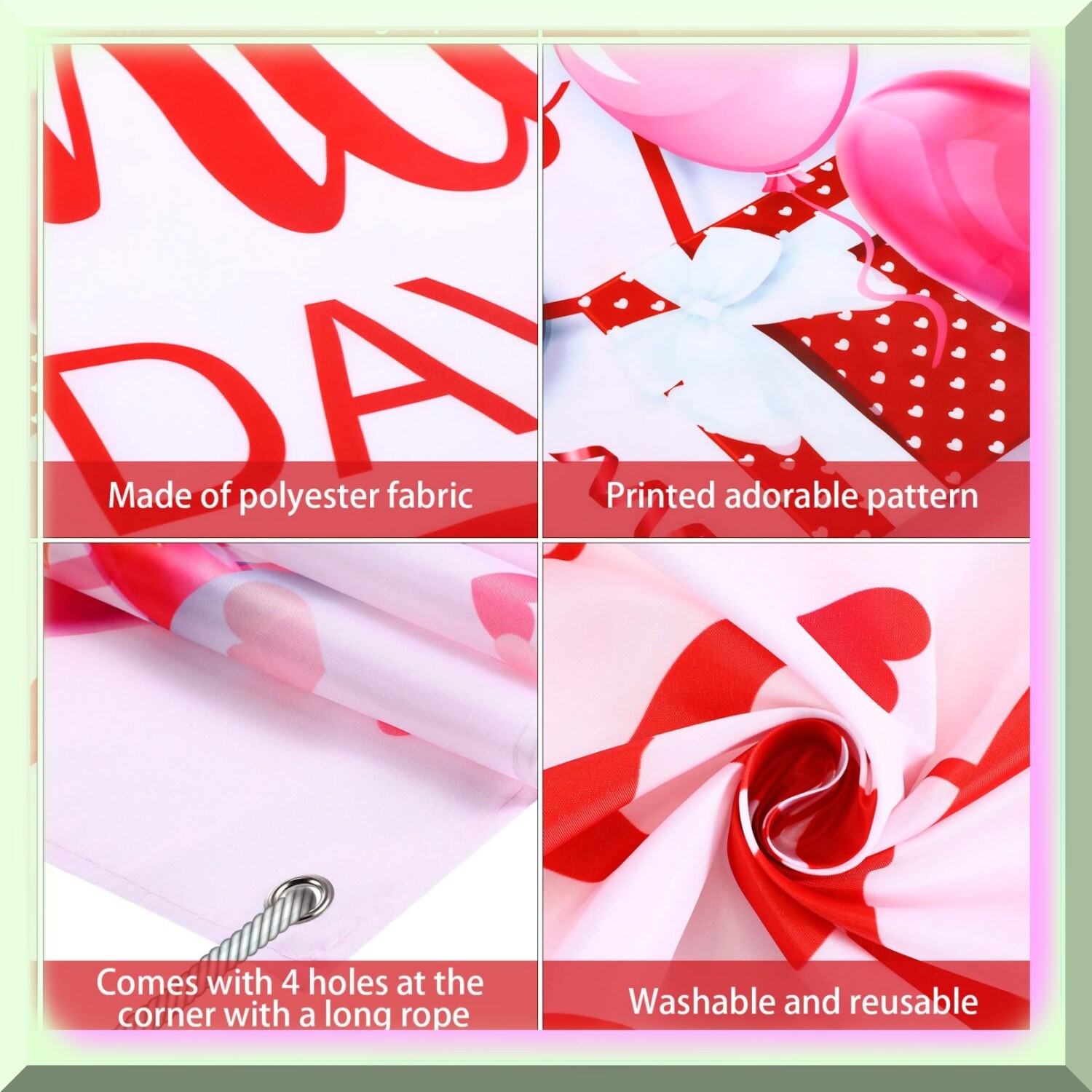 Valentine’s Day Heart Backdrop Banner 73×43 inches