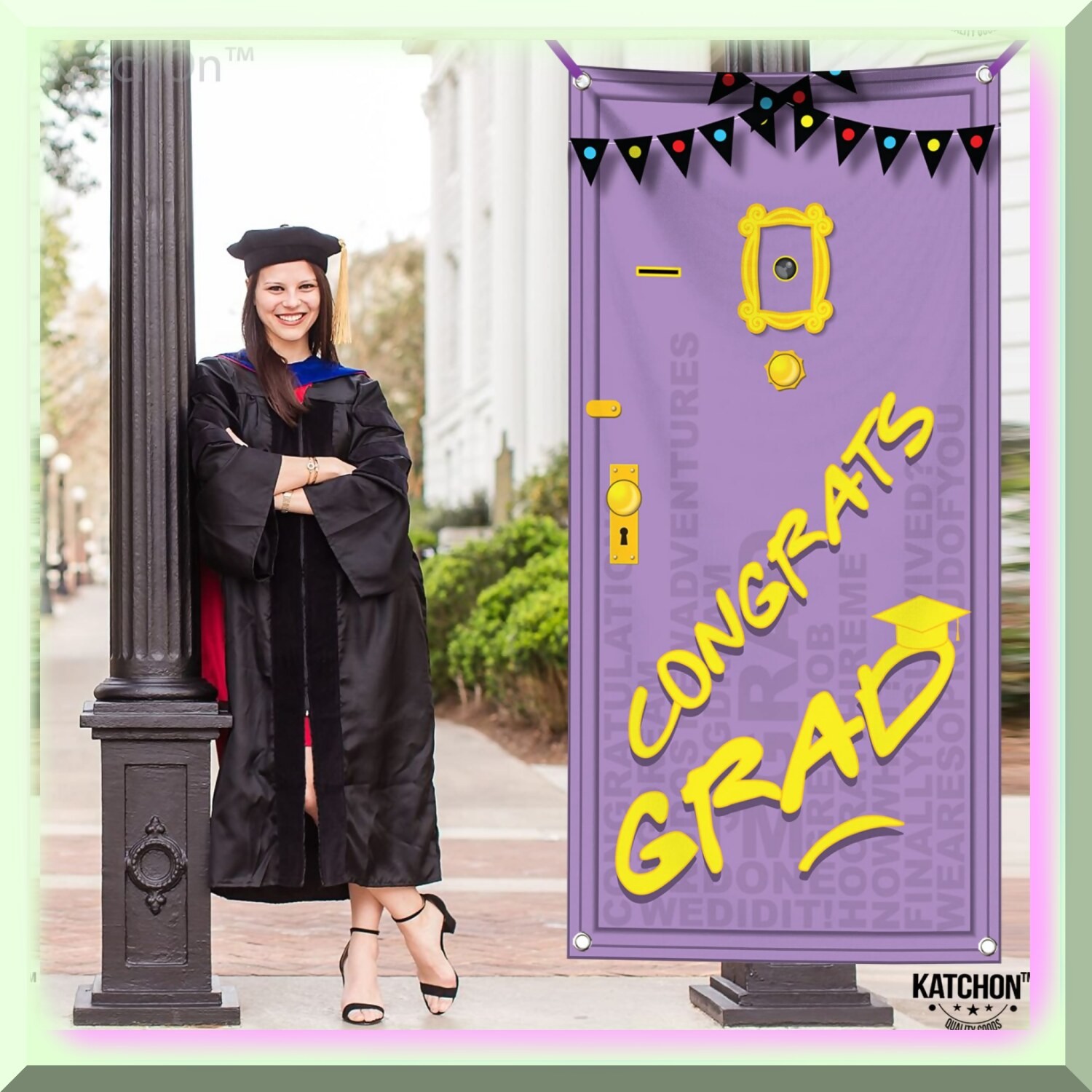 Purple Graduation Banner 74×36 inches with Ribbon
