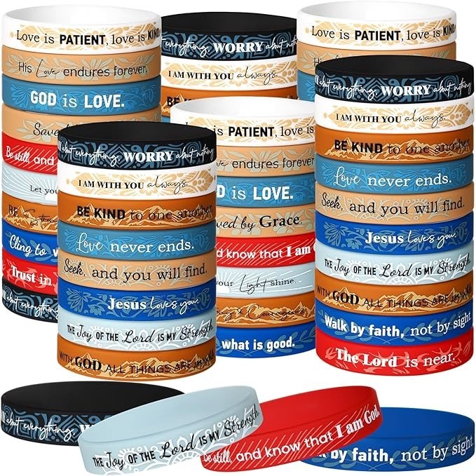 60 Pcs Rubber Bible Verse Bracelets Religious Silicone Christian Scripture Brace