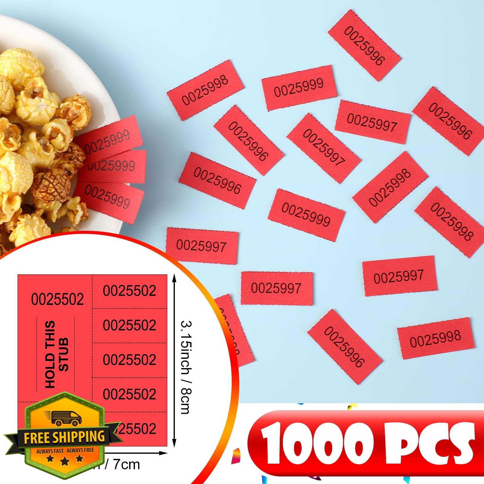 Red Raffle Tickets 5 Bid Sheets 1000 Count