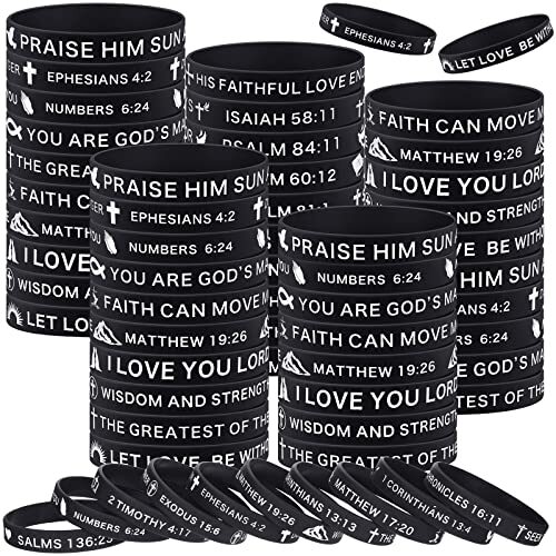 60 Pcs Religious Silicone Rubber Wristbands Christian Verse Bracelets