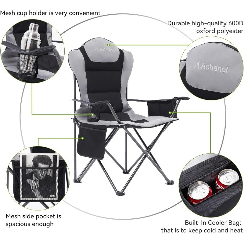 Pack Camp Chairs for Heavy People,Outdoor Folding Camping Chairs with Cup Holder
