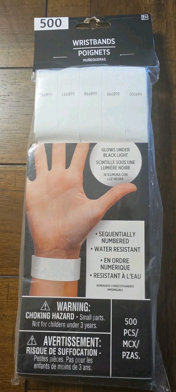 NEW White Event Wristbands 500 Count Secure Glows Sequentially Numbered