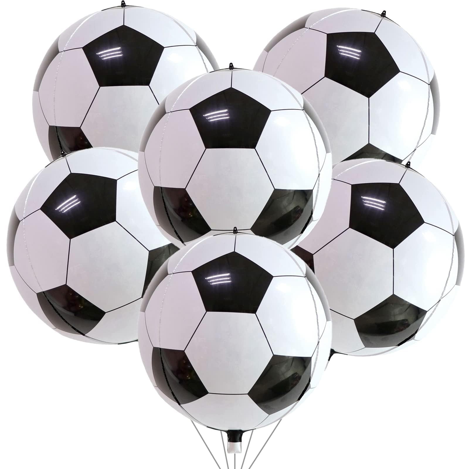 22 Inch 4D Soccer Foil Balloons, 6Pcs 22 inches, Black White 4d