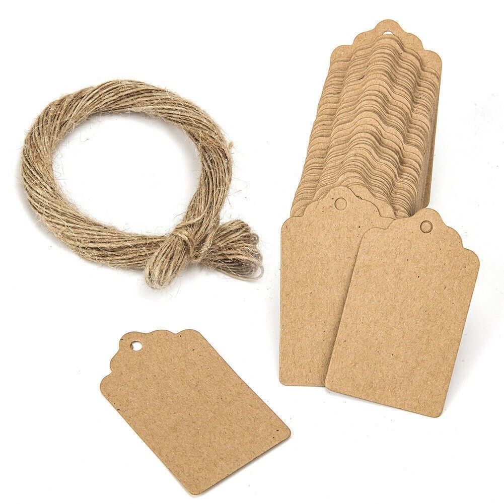 100pcs Paper Tags + Wedding Kraft Label Luggage Brown Gift Strings Scallop Blank