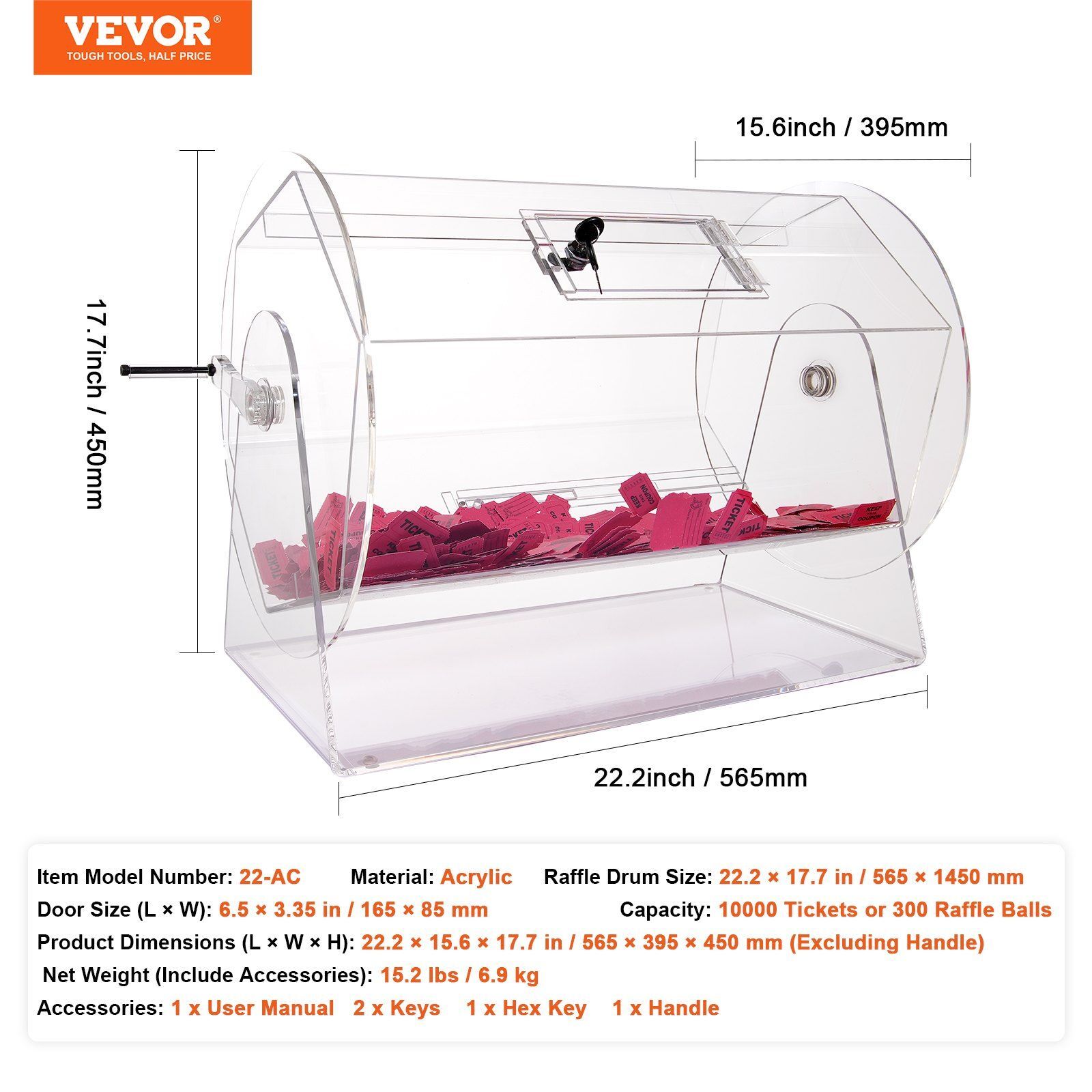 Raffle Drum,Professional Raffle Ticket Spinning Cage w/ 2 Keys Raffle Ticket Box