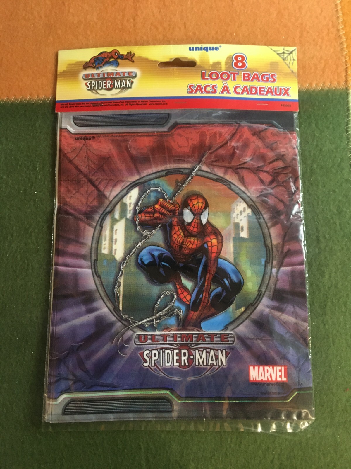 2002 Unique Marvel Ultimate Spiderman Pack of 8 Loot Bags Birthday Supply New