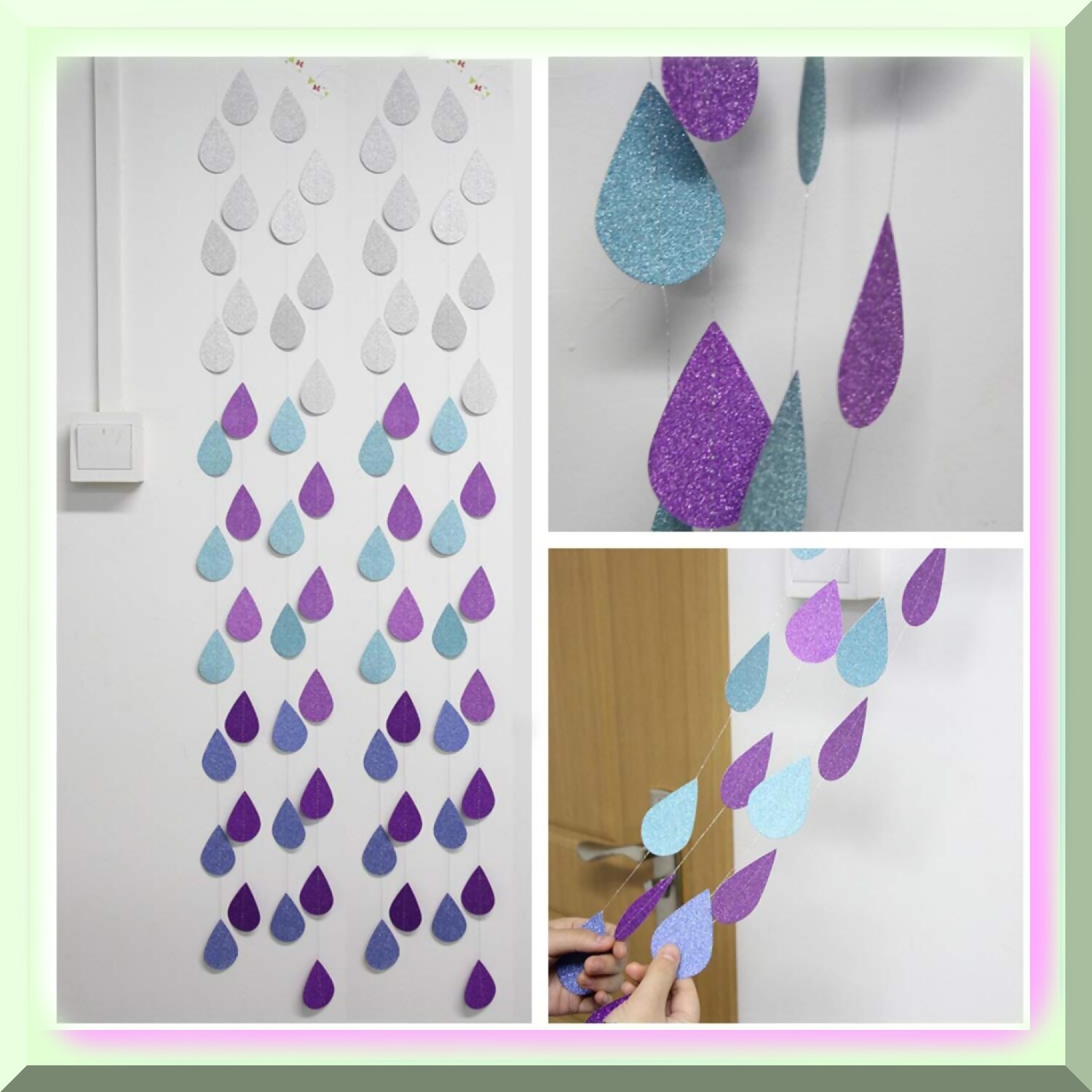 Raindrop Glitter Paper Garland for Celebrations