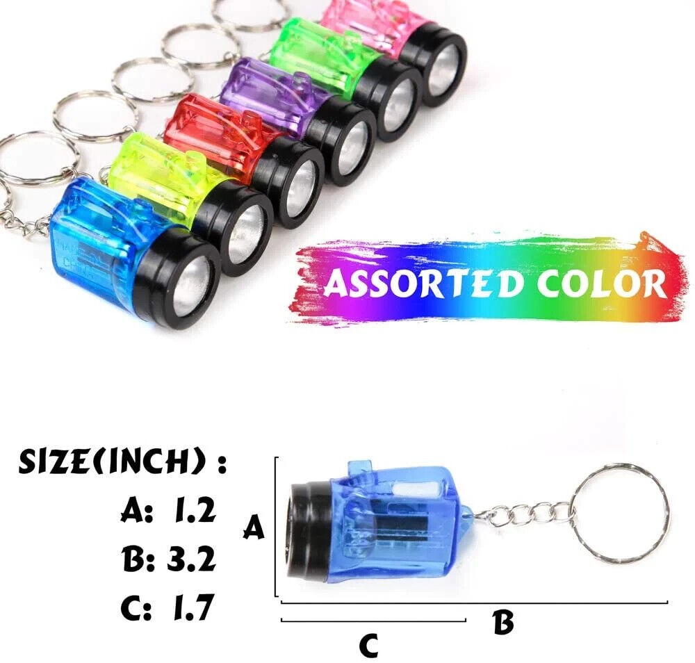 24 Mini Flashlight Keychains Assorted Neon Colors Party Favor Toys (2 dozen)
