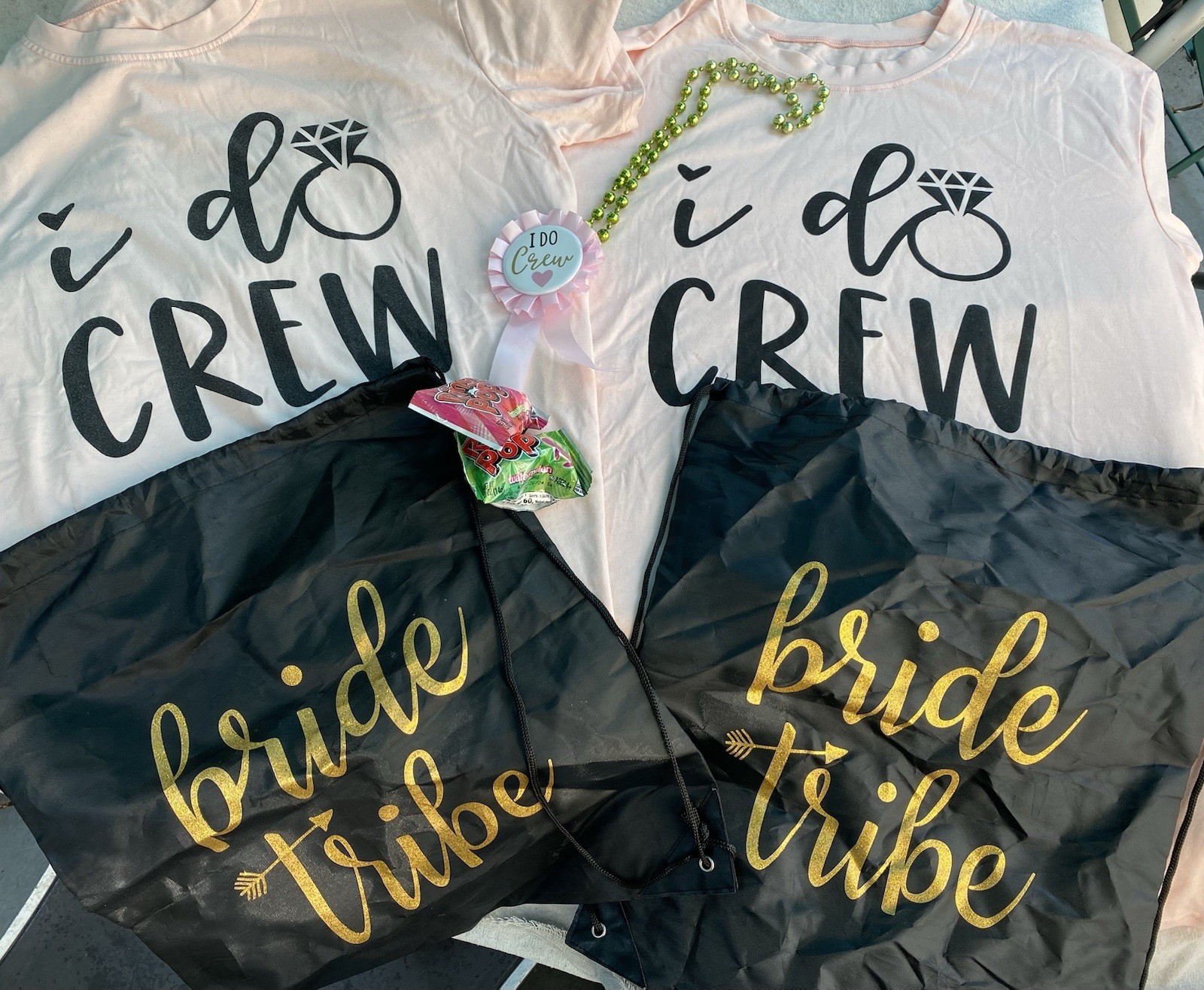 Bachelorette Party Gift Set “I Do Crew” TShirts, Drawstring Bags, Beads & Candy