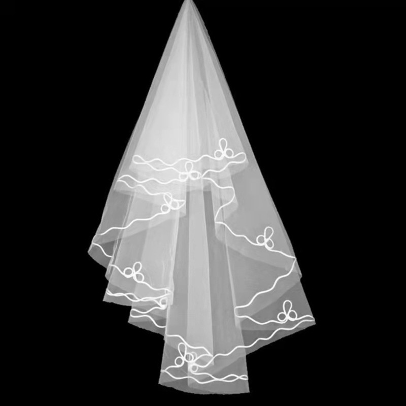 Wedding Tulle White Beige Black Red Bridal Veils Elegant Women Double Layer Veil