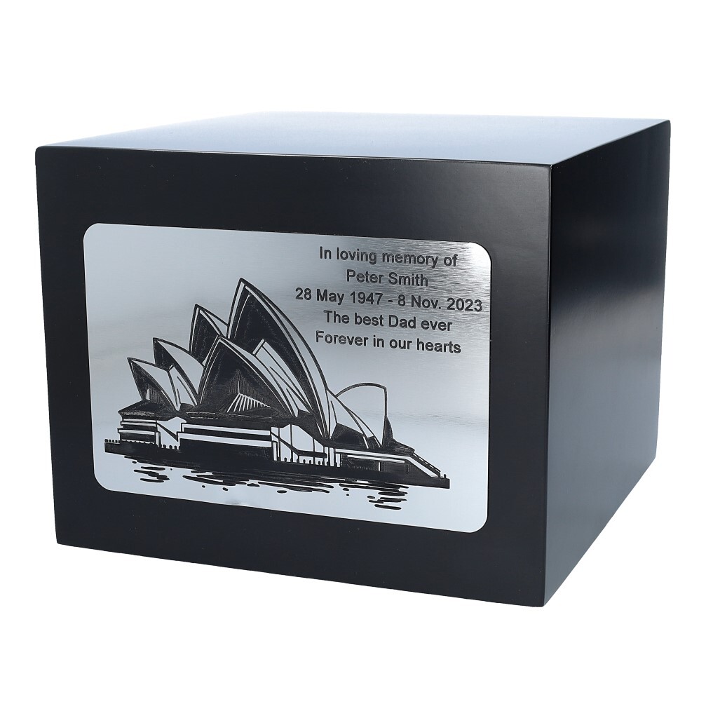 Australia urn for human ashes with Sidney Opera House and own text Personalize