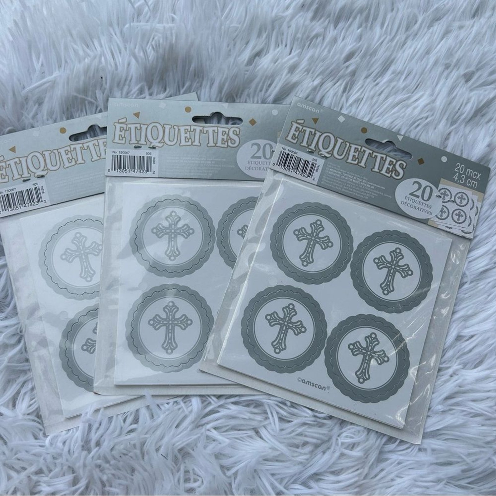 Silver Cross Circle Stickers Baptism, Communion, Confirmation, Wedding