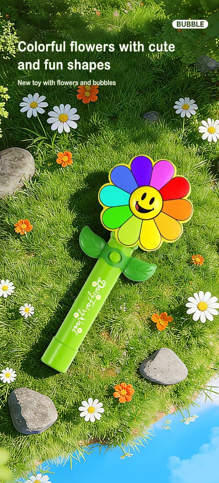 Smile Pinwheel Bubble Wand Automatic Blower LED Light-up Kids Outdoor Part