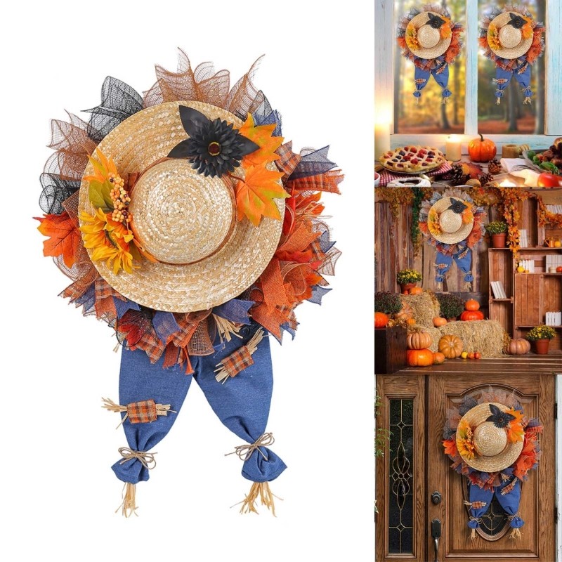 Festives Theme Door Wreath Accessories Straw Hat Garlands for Indoor Outdoor