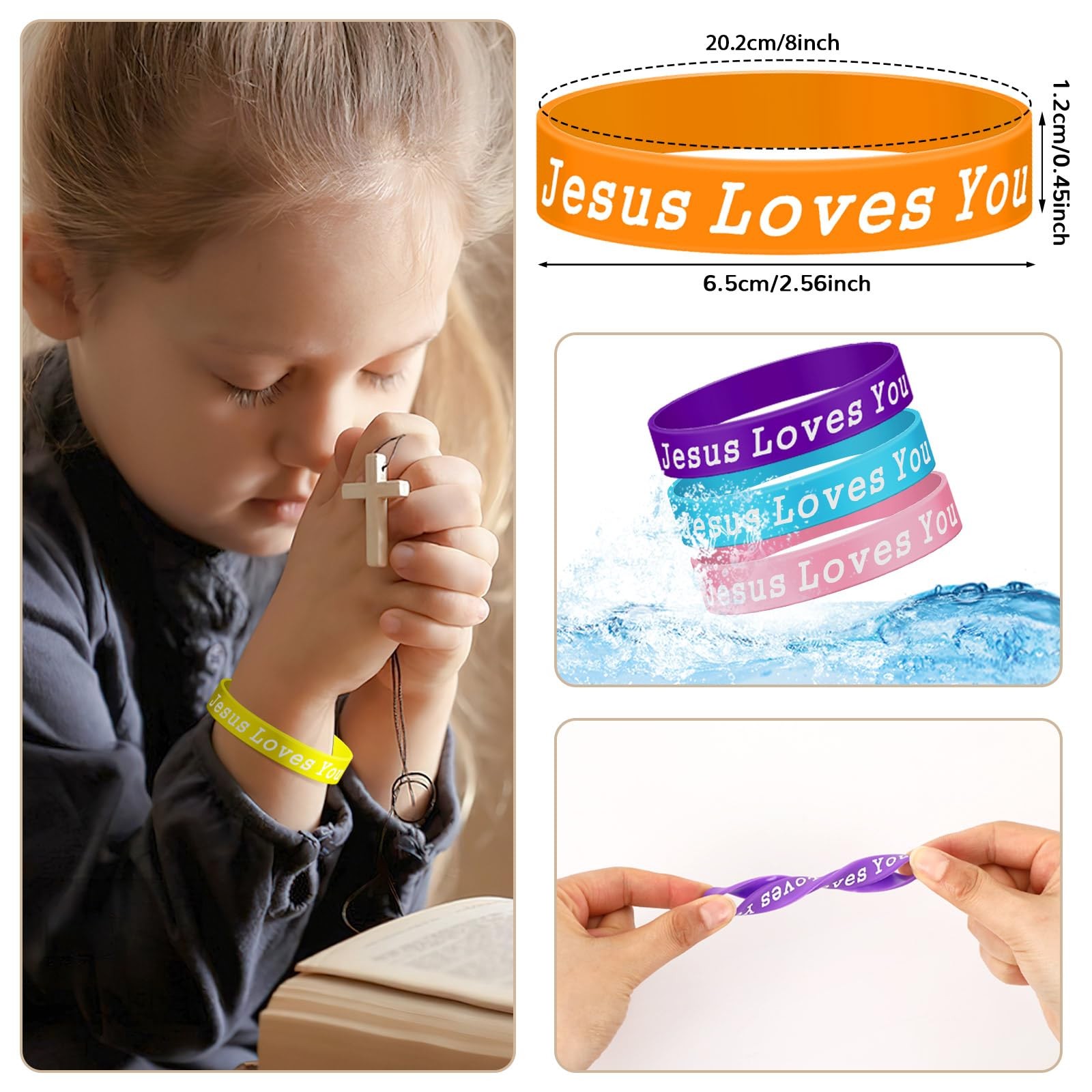 42pcs Jesus Loves You Silicone Bracelets Bulk Colorful Christian Jesus Rubber…