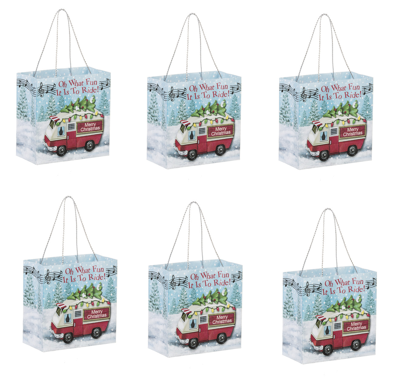 Ganz H8 Merry Christmas Gift Bags 6pc Set 2.5×2.5in Oh What Fun it is to Ride!