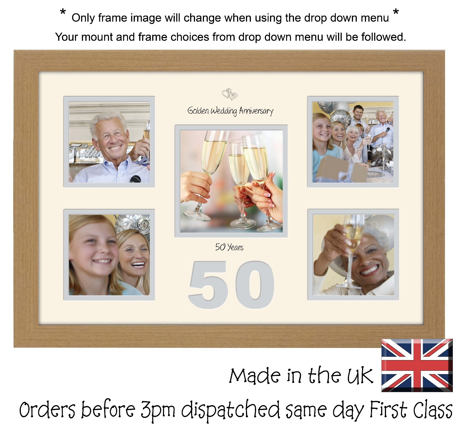 50th Anniversary Photo Frame Golden Wedding 4×4 x4 and 5×5 Photos in a Word 977D