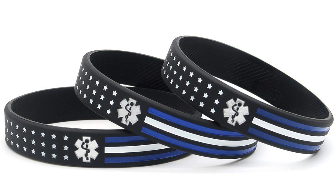 Inkstone (6-pack) Thin White Line American Flag Bracelets for 8 inches, white