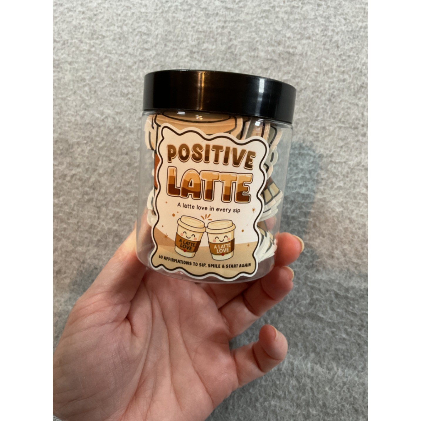 Positive Latte 60 Affirmations Jar Coffee Cup Shaped Daily Quote Cards Gift Set