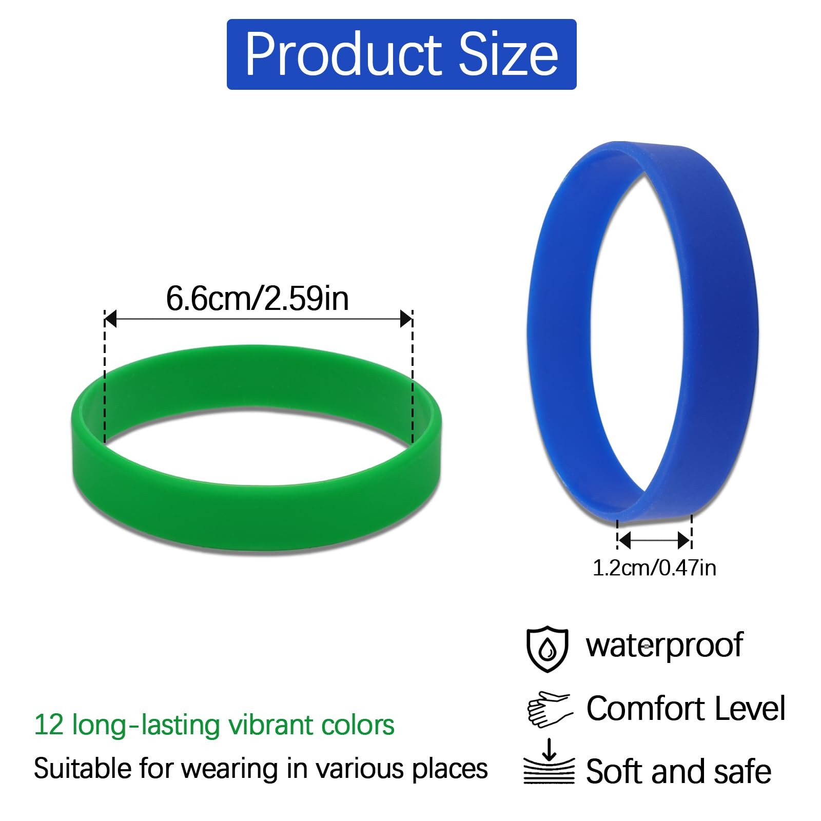 12 Pack Silicone Wrist Bands, Assorted Color Rubber Bracelet Kit for Sports, …