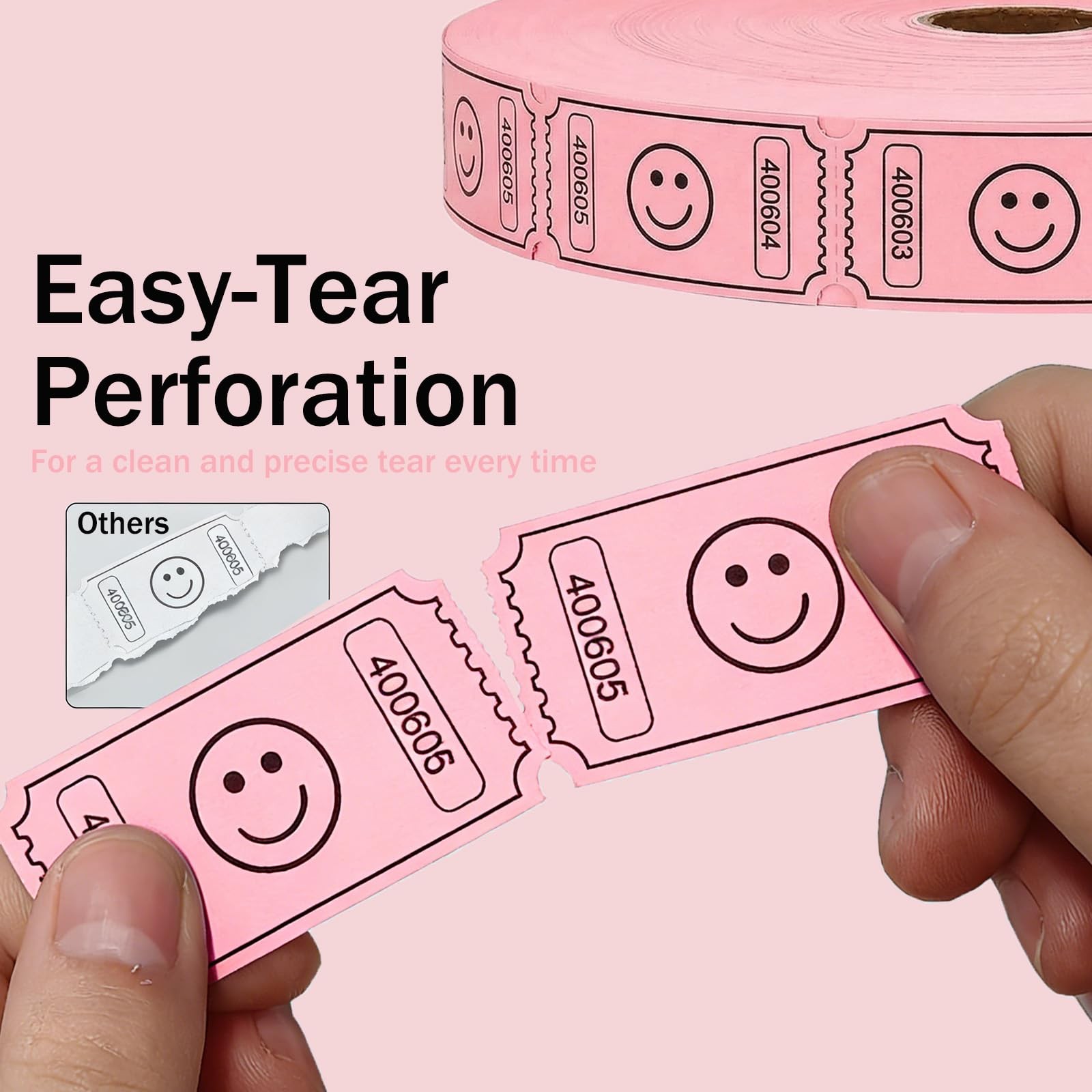 Savvylife 2200 Raffle Tickets Single Roll,Smile,Pink(8 Color Selection) | Rol…