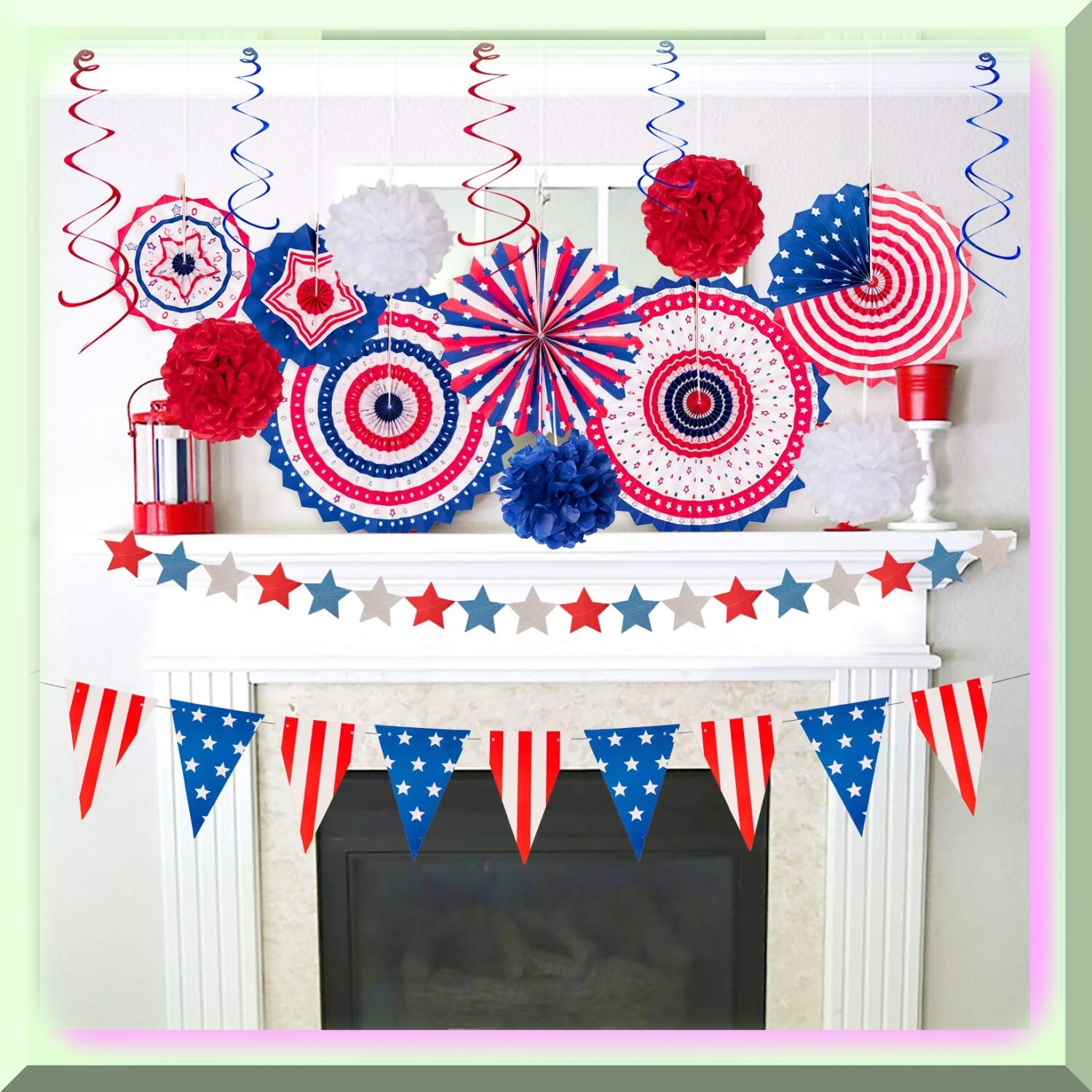 Red, White, and Blue Patriotic Party Decor Set with Flags and Stars