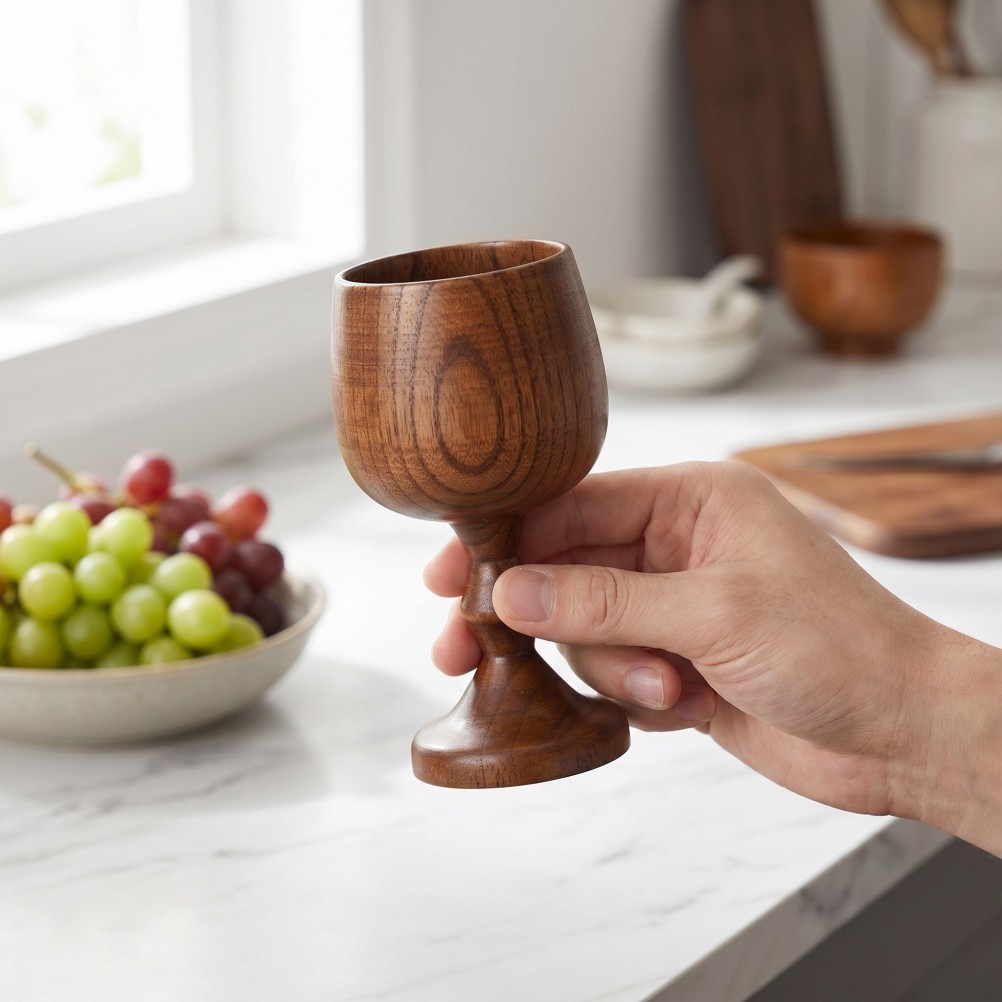 2 Pcs Wooden Wine Cup Highball Glasses Small Goblet Whiskey Tumbler