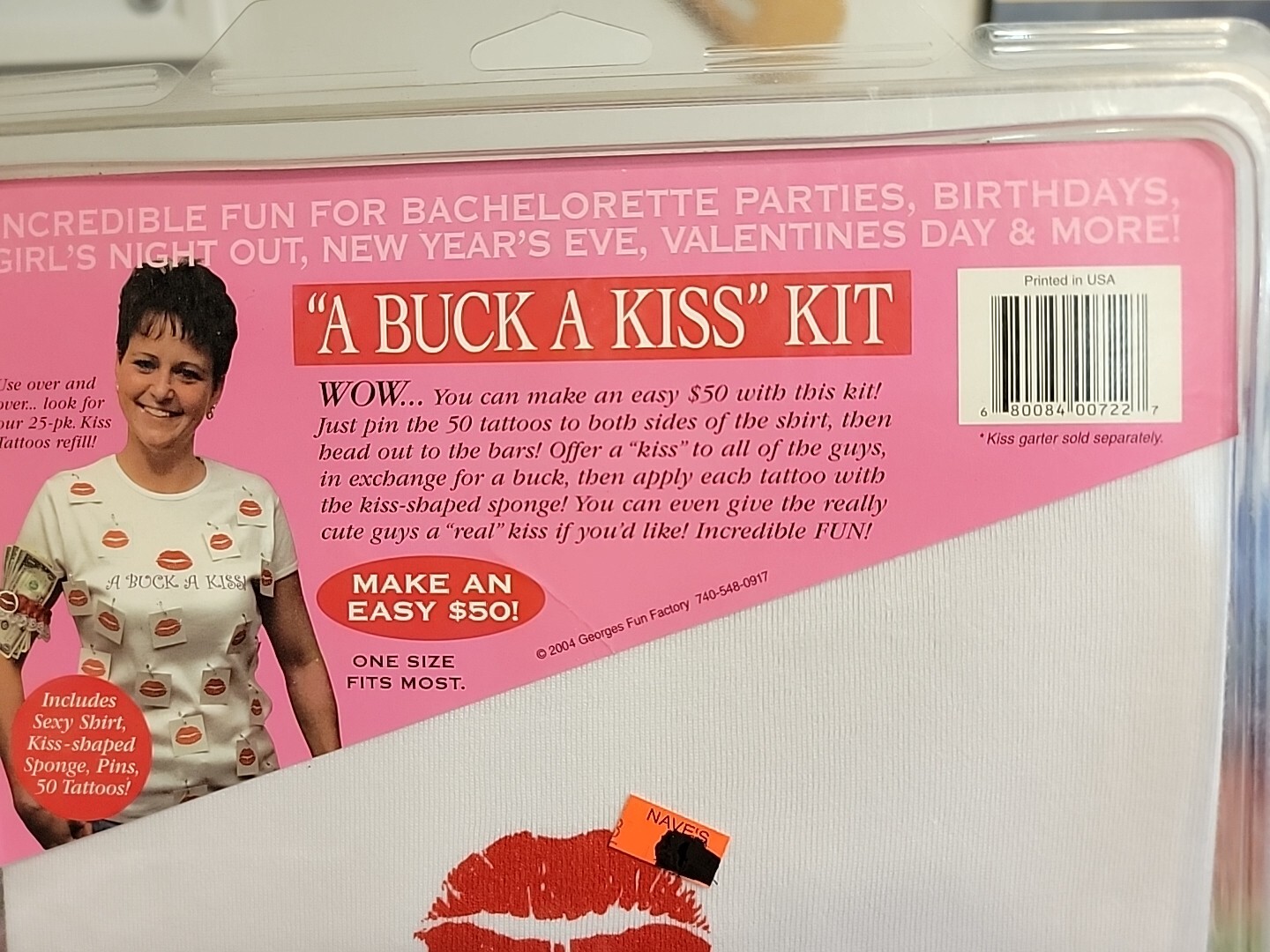 NIP “Buck A Kiss” Kit Bachelorette Party T-Shirt W/Tattoos Gag Gift Size OS