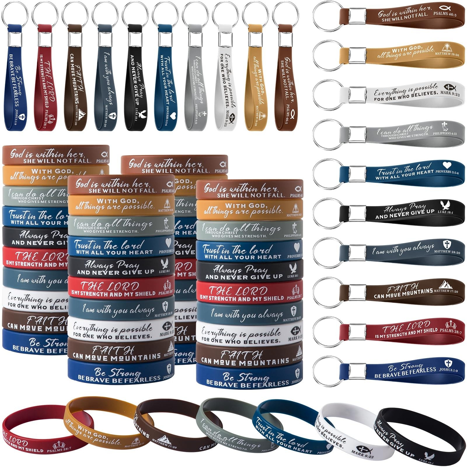 IDREAMBAND 100 Pcs Bible Verse Wristbands Inspirational Christian Keychain