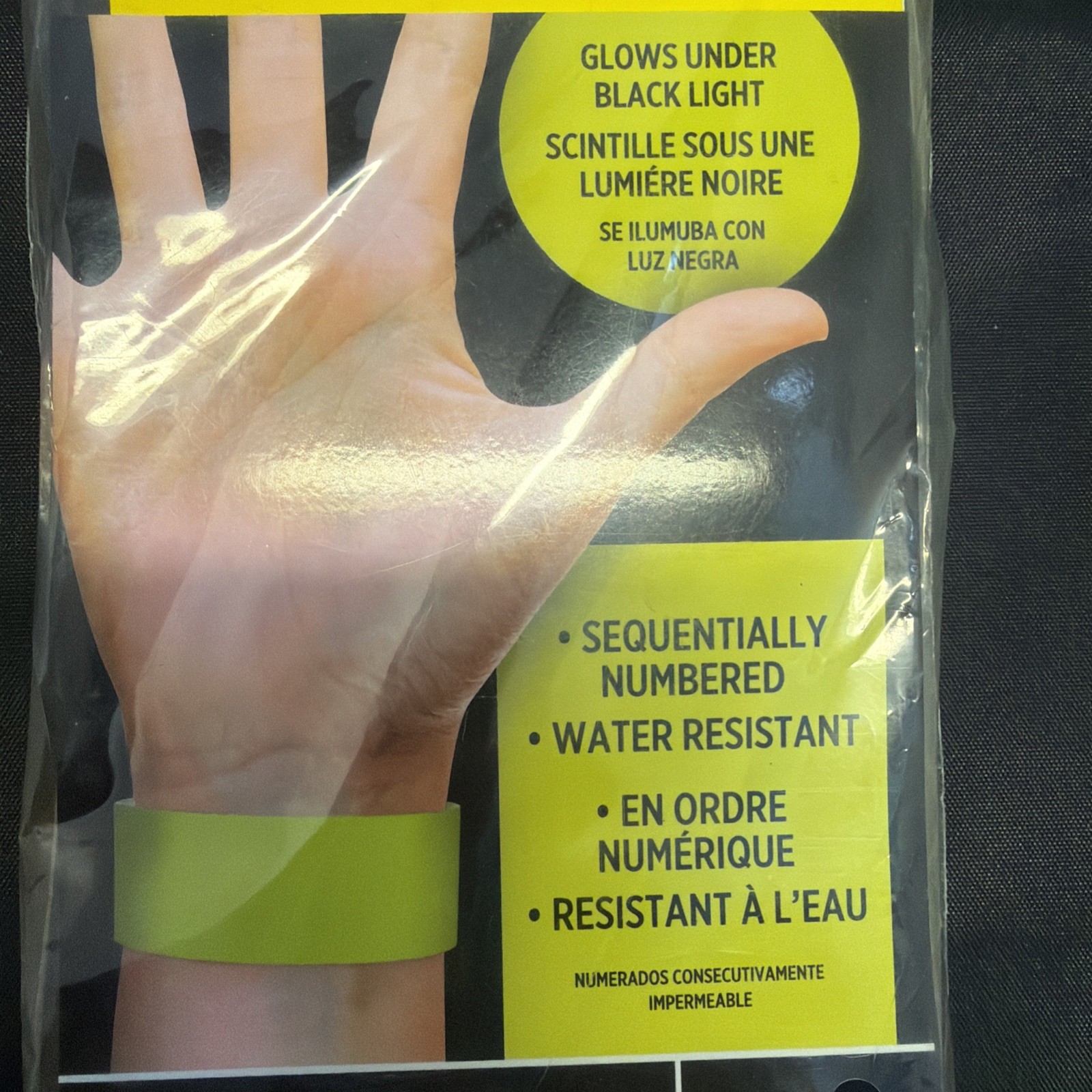 Amscan Tyvek Wristbands Yellow 500 count Events Parties Clubs Numbered GLOWS