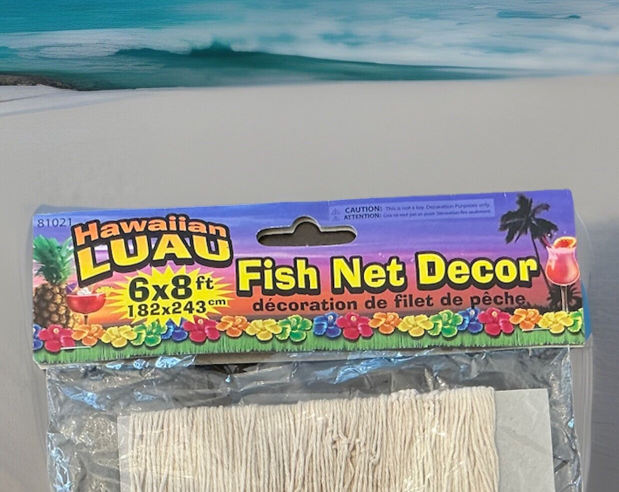 NEW 2017 Hawaiian LUAU Fish Net Decor Beige 6 x 8ft.