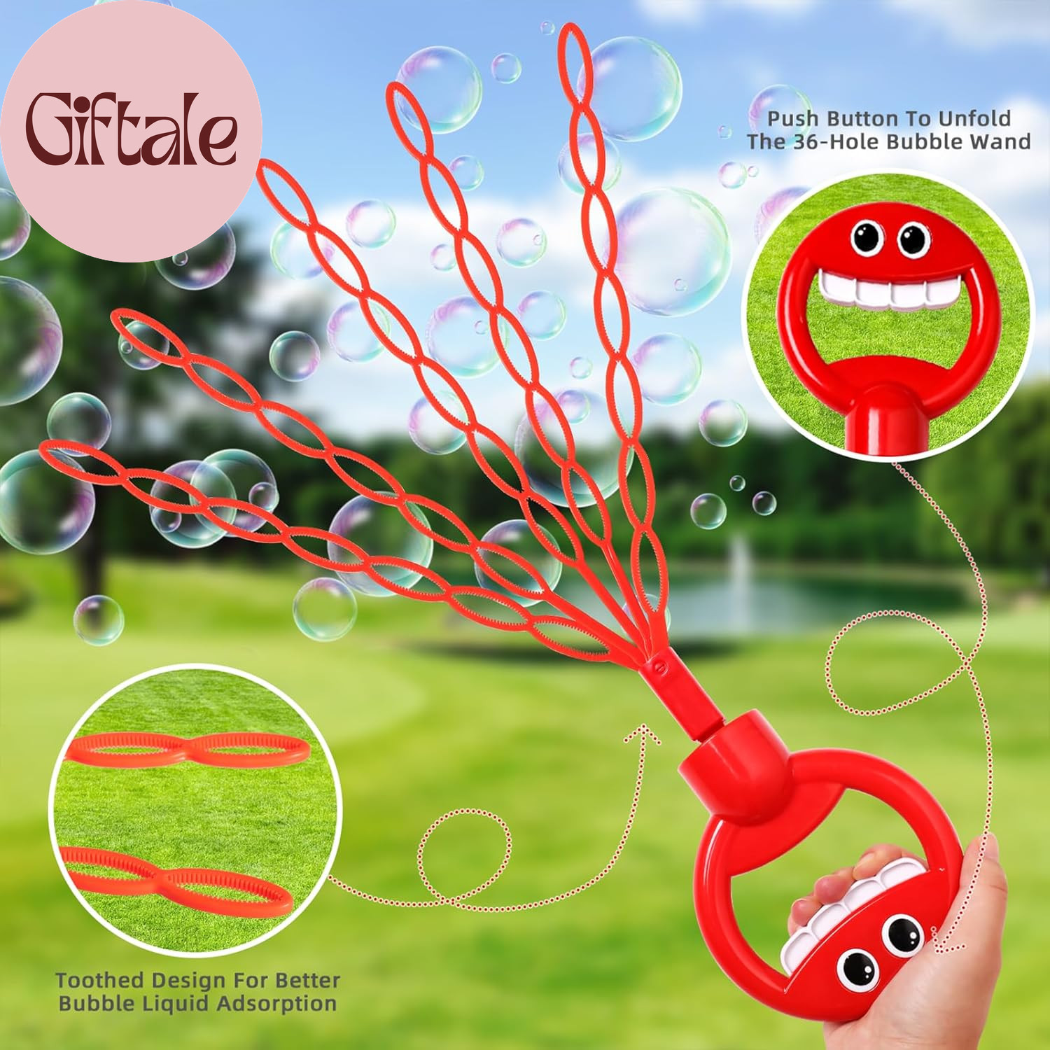 Bubble Wand 2 Pack, 36 Hole Smiling Face Bubble Wand for Kids Outdoor Game Toy,