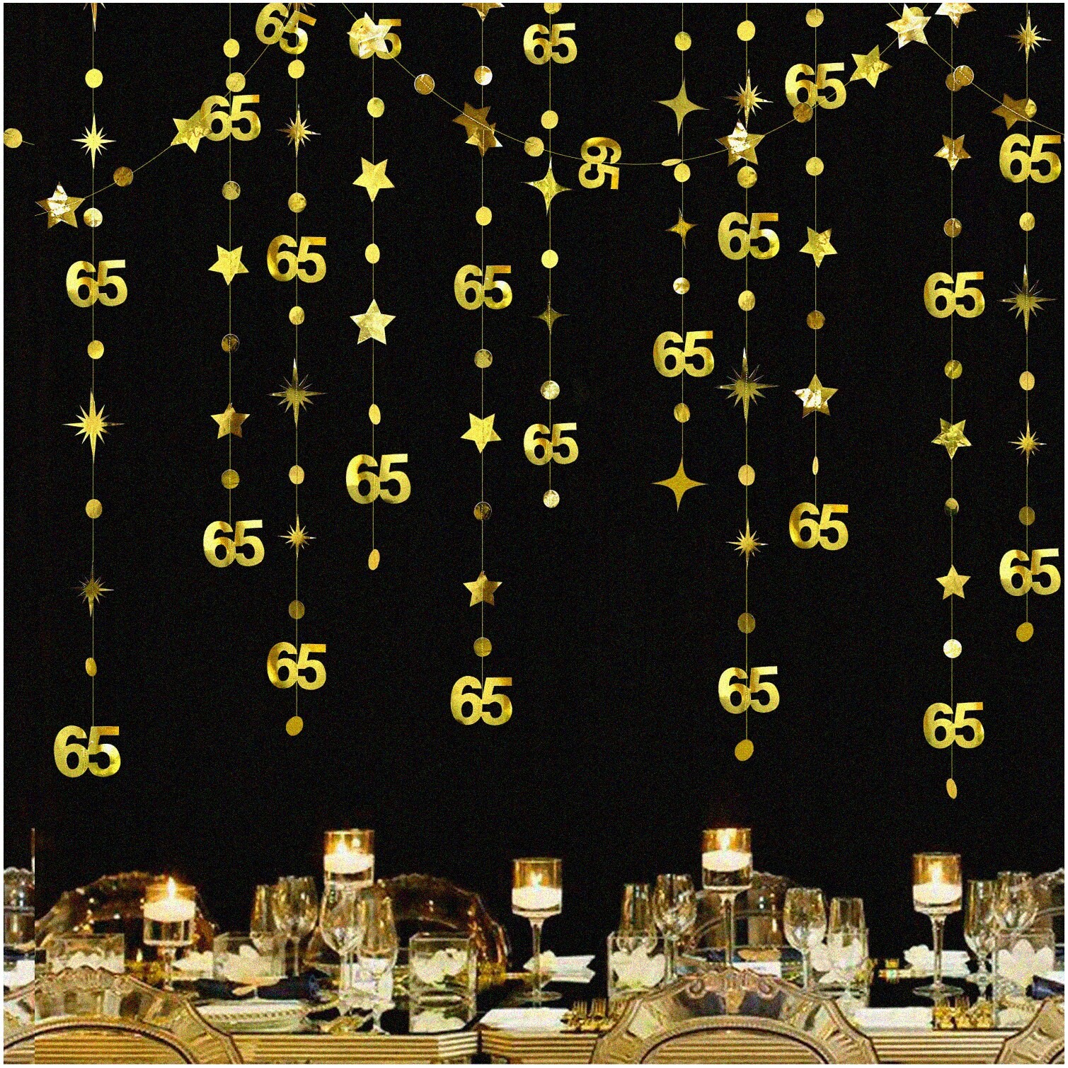 Gold 65th Celebration Number and Star Garland