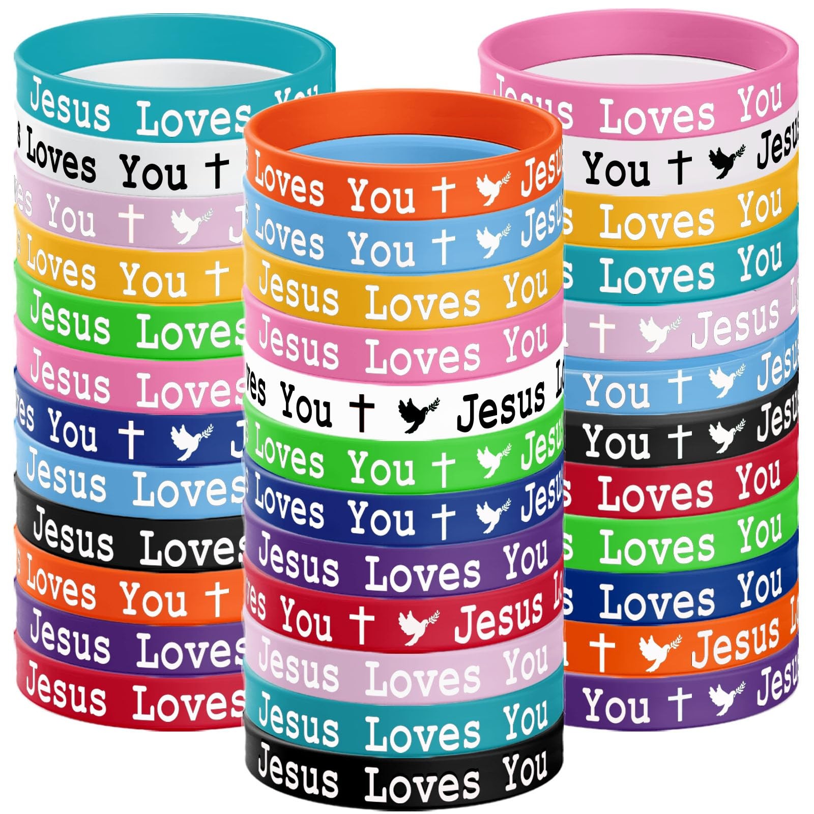 ZIQON 36 PCS Jesus Loves You Silicone Wristbands Colorful Medium,