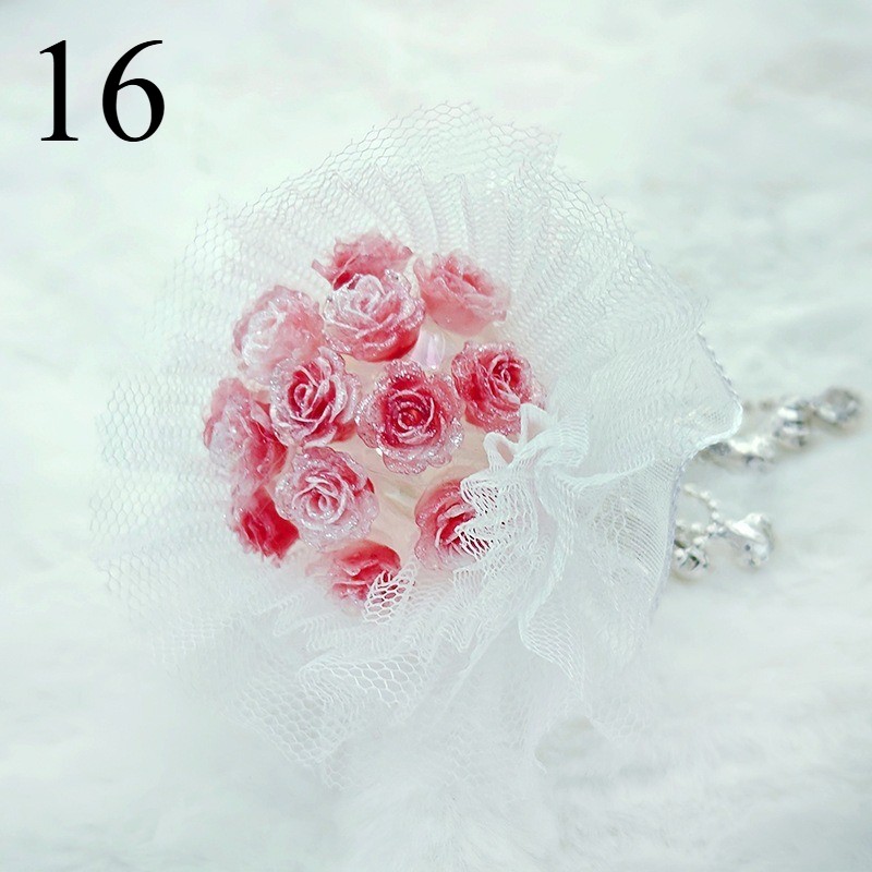1PC Handmade Beaded Pens Decor with Hole Fringe Chain DIY Mini Lace Rose Bouquet